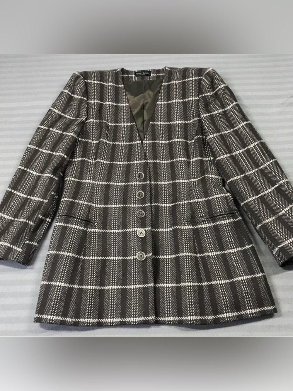 Harry Rosen Skirt Suit Womens 10 Brown Plaid Wool Cashmere Blazer Jacket Set